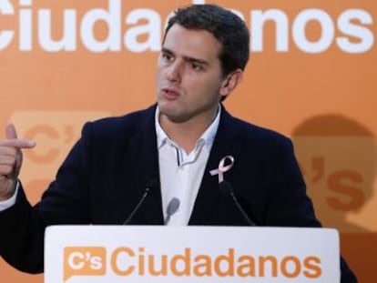 El presidente de Ciudadanos, Albert Rivera, tras la Ejecutiva Nacional de su partido este martes.