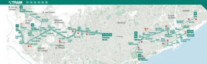 Plano del tranv&iacute;a de Barcelona en los dos extremos de Avenida Diagonal