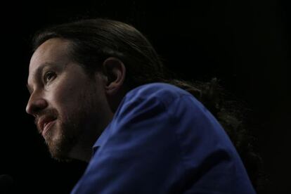 Pablo Iglesias durante la conferencia de prensa ofrecida el 21 de diciembre, al día siguiente de las elecciones generales.