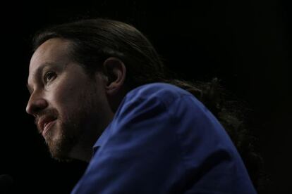 Pablo Iglesias durante la conferencia de prensa ofrecida el 21 de diciembre, al d&iacute;a siguiente de las elecciones generales.