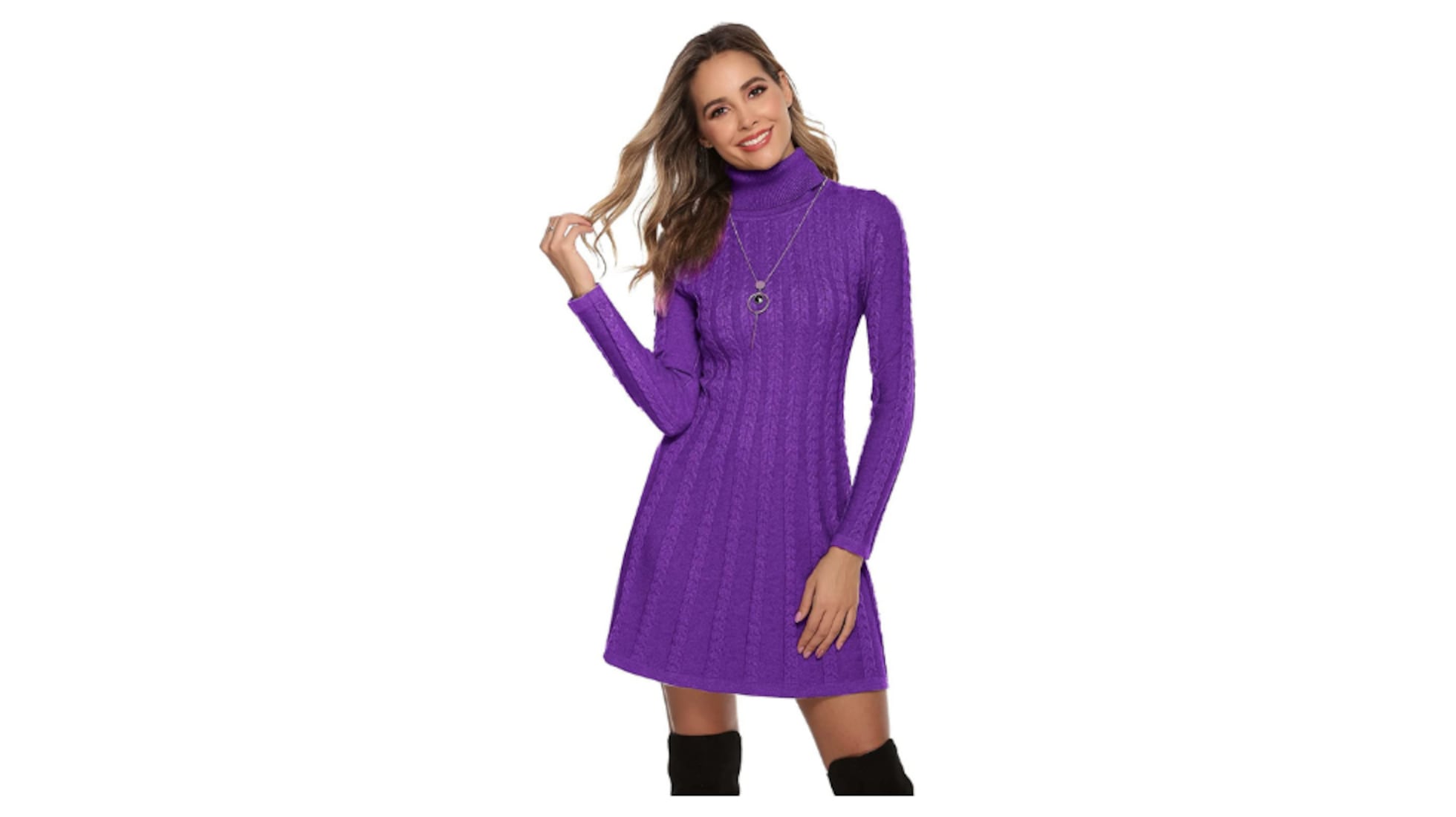 Vestido Suéter Invierno Ajustado Vestido De Punto Para Mujer Irevial - Cuello Alto, Manga Larga, Ajustado, Para Otoño/Invierno Vestido Largo Hasta Rodilla Talla S A XXL