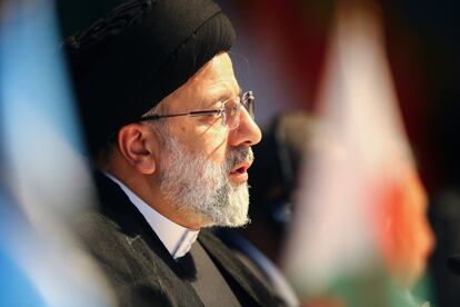 President of Iran Ebrahim Raisi speaks during the 15th BRICS Summit, in Johannesburg, South Africa, on August 24, 2023.