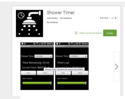 Shower Timer permite programar el tiempo que queremos permanecer en la ducha.