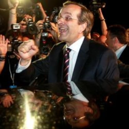 Antonis Samaras, líder de Nueva Democracia, tras confirmarse su victoria en las elecciones del 17 de junio.