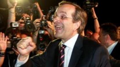 Antonis Samaras, líder de Nueva Democracia, tras confirmarse su victoria en las elecciones del 17 de junio.