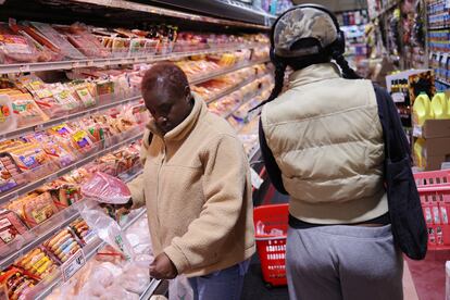 People shop in a supermarket on October 30, 2024 in the Flatbush neighborhood of the Brooklyn borough in New York City