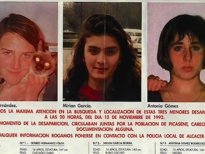 Cartel con el que se buscó a Desirée, Miriam y Toñi en 1992.