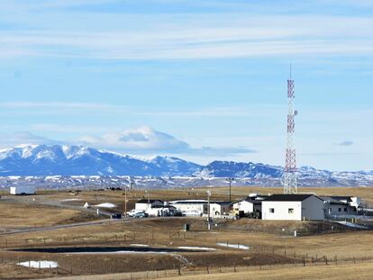 A U.S. Air Force installation surrounded by farmland in central Montana is seen on Feb. 7, 2023, near Harlowton, Mont.