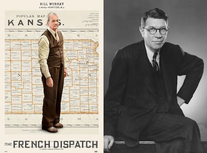 Bill Murray en 'La crónica francesa' y el fundador de 'The New Yorker', Harold Ross.