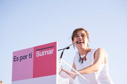 Marta Lois en un mitin de Sumar en las pasada campaña de las generales, en julio.