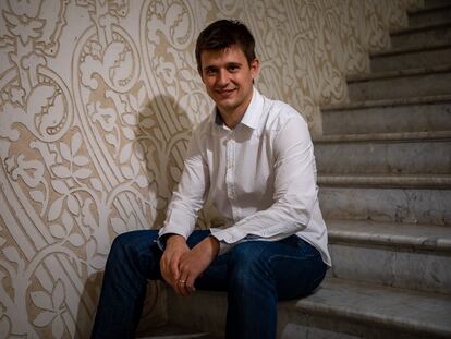 Marc Schneeberger Pané, a Spanish researcher who holds a doctorate in Biomedical Sciences. After receiving the 2023 Princess of Girona Prize, he poses for a photo in Barcelona’s Macaya Palace.