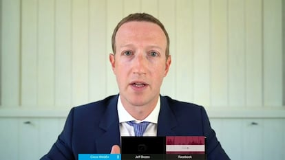 Mark Zuckerberg testemunha virtualmente perante o Congresso dos EUA.