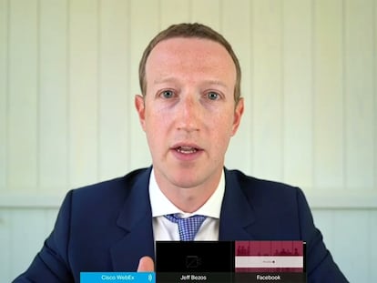 Mark Zuckerberg testemunha virtualmente perante o Congresso dos EUA.