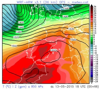 Mapa de les temperatures previstes.