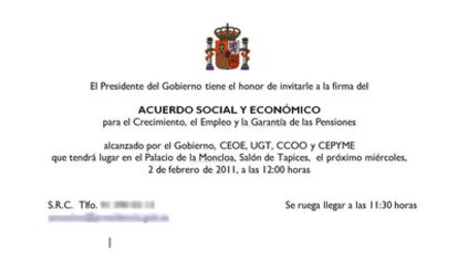 Invitación enviada a los partidos por La Moncloa.