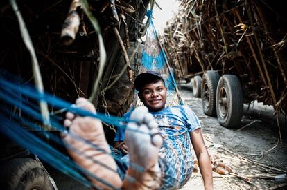 La mayoría de los jóvenes que trabajan en la zafra, una vez finalizada, tiene que buscarse la vida fuera de la región, desplazándose a las “maquilas” del norte del país como Ciudad Juárez , o a continuar trabajando en plantaciones agropecuarias de Sonora o Sinaloa. En la imagen un joven trabajador descansa antes de descargar la caña.