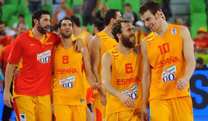 Jugadores de la selección española de baloncesto en el Eurobasket.