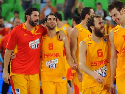 Jugadores de la selección española de baloncesto en el Eurobasket.