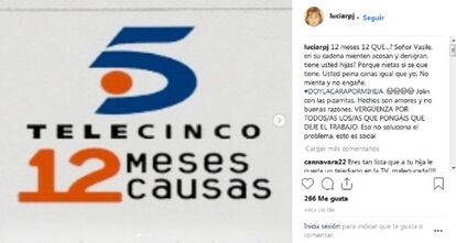 Un pantallazo de la publicación realizada -y ya borrada- por Lucía Pariente en su Instagram.