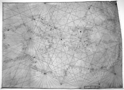 Un mapa de navegación por el Mediterráneo, probablemente dibujado en Génova hacia 1492.