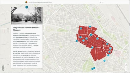 Imagen de la web del proyecto Ruta educativa sobre la geografa y la historia de Albacete (tinyurl.com/28cr9awa), donde se puede observar la geolocalizacin de los primeros asentamientos humanos de Albacete.