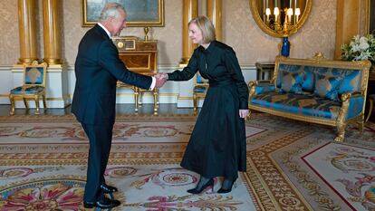 Charles III receiving Prime Minister Liz Truss at Buckingham Palace on September 18.