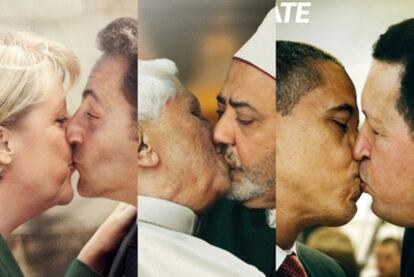 Angela Merkel y Nicolas Sarkozy, el Papa y el imán de El Cairo, y Obama y Hugo Chávez, en la campaña de la firma italiana.