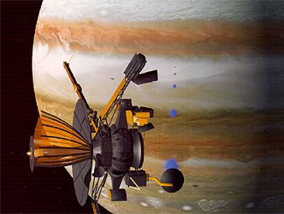 Ilustración de la nave <i>Galileo</i> en la órbita de Júpiter.