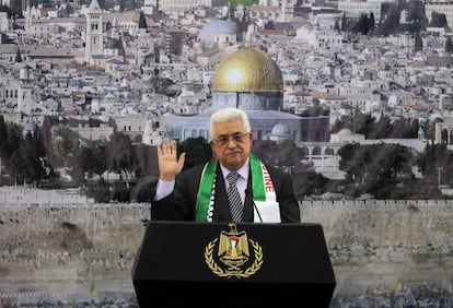 El presidente Abbas, este domingo en el aniversario de la muerte de Arafat.