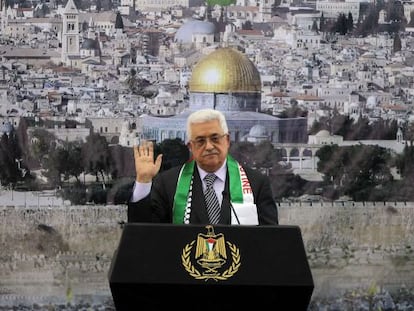 El presidente Abbas, este domingo en el aniversario de la muerte de Arafat. 