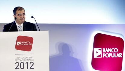 El presidente del Banco Popular, &Aacute;ngel Ron, durante la junta de accionistas.