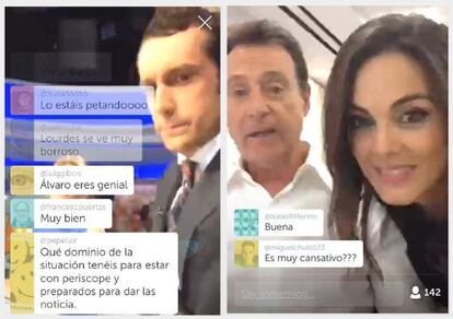 Álvaro Zancajo (izquierda), Matías Prats y Mónica Carrillo, durante las retransmisiones con Periscope.