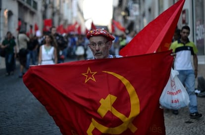A Communist Party member at a march organized by the PCP in Lisbon in July.
