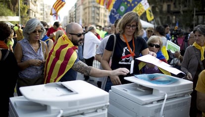 Fotocopiadores per a l'elaboració de cartells en la manifestació.