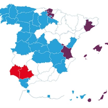 Estimación del voto por provincias (el blanco es empate).