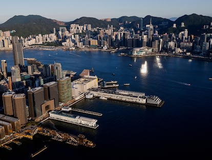 General view of Hong Kong skyscrapers in July 2021.