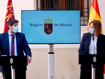 El presidente murciano, Fernando López Miras, y la vicepresidenta, Isabel Franco, este viernes.