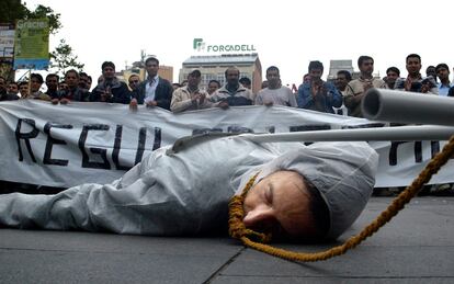 Manifestación pro-derechos de los inmigrantes del Primero de Mayo en Barcelona, en 2004.