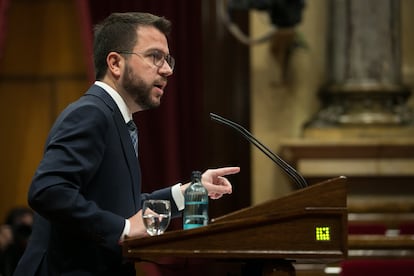 El vicepresidente en funciones de la Generalitat, Pere Aragonès, el miércoles en el Parlament.