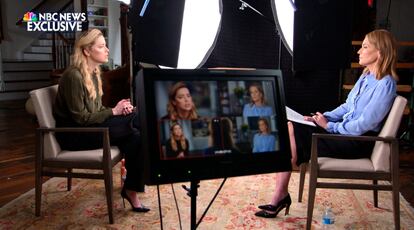 Imagen facilitada por la NBC de la entrevista de Savannah Guthrie a Amber Heard, emitida este viernes.