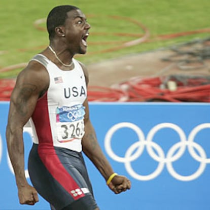 Justin Gatlin celebra su victoria en los 100 metros