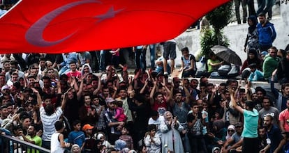 Protesta de migrantes en Estambul el jueves.