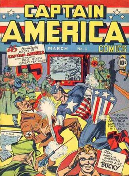 El superhéroe golpea a Hitler en la portada del primer número de la saga, aparecido en 1941.