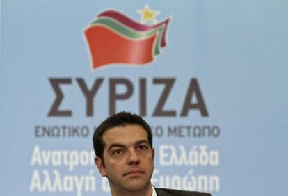 Alexis Tsipras, en la presentaci&oacute;n del programa econ&oacute;mico de Syriza.