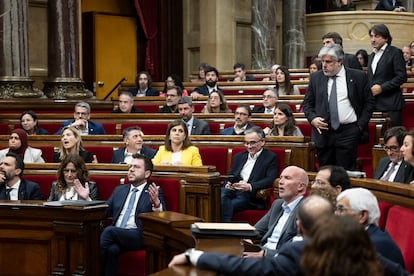 El presidente de la Generalitat, Pere Aragonès, durante el debate de totalidad del proyecto de ley de Presupuestos de la Generalitat, este miércoles en Barcelona.