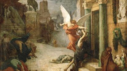 'La peste en Roma'. grabado de Levasseur de una obra de Jules-Élie Delaunay.
