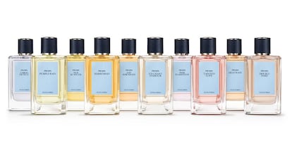 Los diez frascos de la nueva colección de Prada, con nombres fundamentales de la cultura del siglo XX.