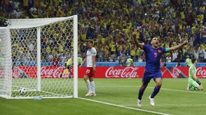 Falcao celebra el segundo gol para Colombia. 
