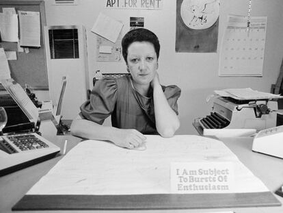 Norma McCorvey, alcunhada 'Jane Roe', em seu escritório em Dallas em 1985.