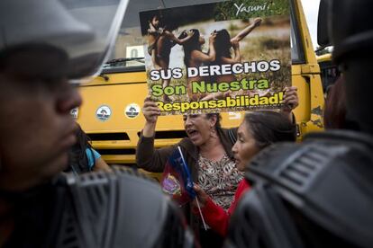 Una protesta contra la explotación del Parque Yasuní.